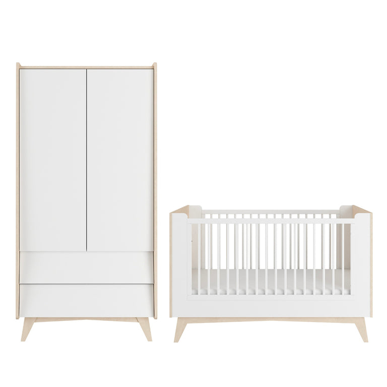 Lit évolutif 70x140 et armoire 2 portes Bellamy So Sixty Blanc et bois