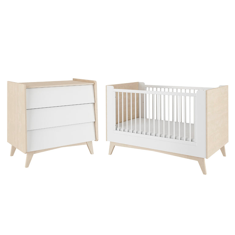 Lit évolutif 70x140 et commode 3 tiroirs Bellamy So Sixty Blanc et bois