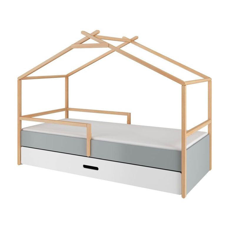 Lit cabane 90x200 sommier et tiroir inclus Bellamy Teepee Gris et blanc - vue 3