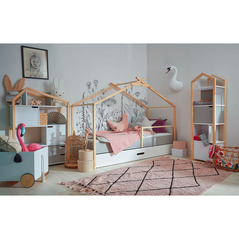 Lit cabane 90x200 sommier et tiroir inclus Bellamy Teepee Gris et blanc - vue 5