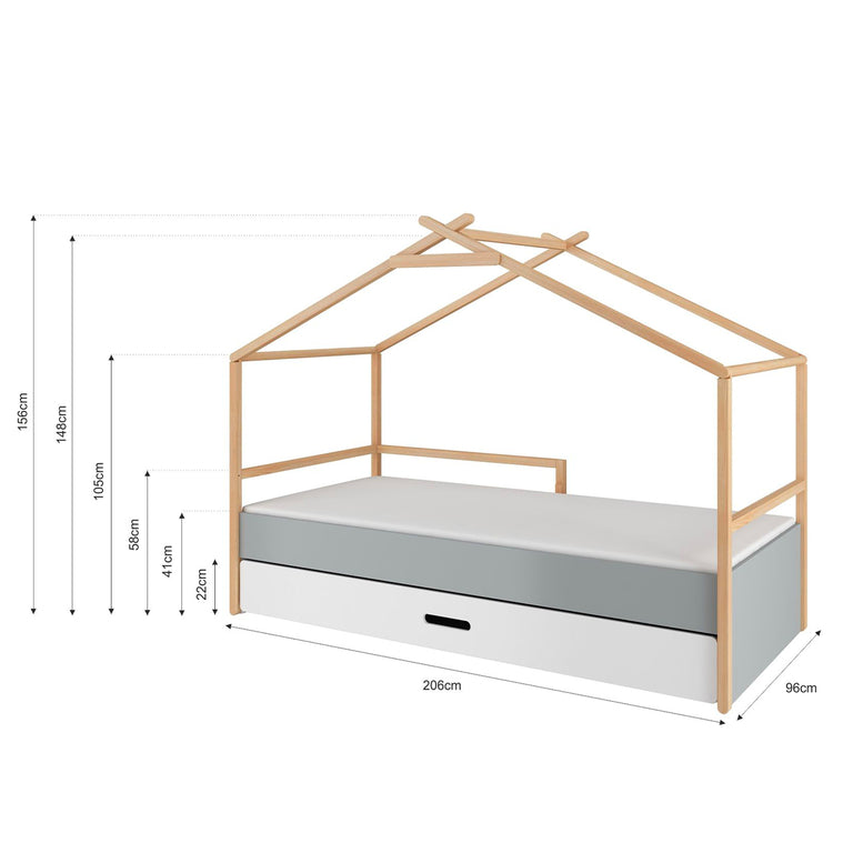 Lit cabane 90x200 sommier et tiroir inclus Bellamy Teepee Gris et blanc - vue 4