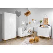 Chambre complète lit évolutif 70x140 commode à langer et armoire 2 portes Bellamy Toteme Botanic Blanc et bois