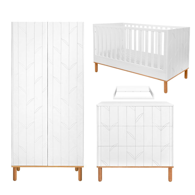 Chambre complète lit évolutif 70x140 commode à langer et armoire 2 portes Bellamy Toteme Botanic Blanc et bois - vue 2