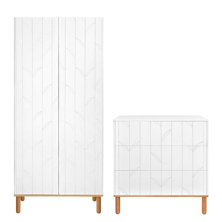 Commode 3 tiroirs et armoire 2 portes Bellamy Toteme Botanic Blanc et bois