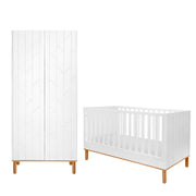 Lit évolutif 70x140 et armoire 2 portes Bellamy Toteme Botanic Blanc et bois