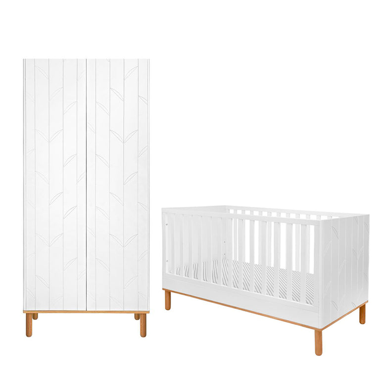 Lit évolutif 70x140 et armoire 2 portes Bellamy Toteme Botanic Blanc et bois