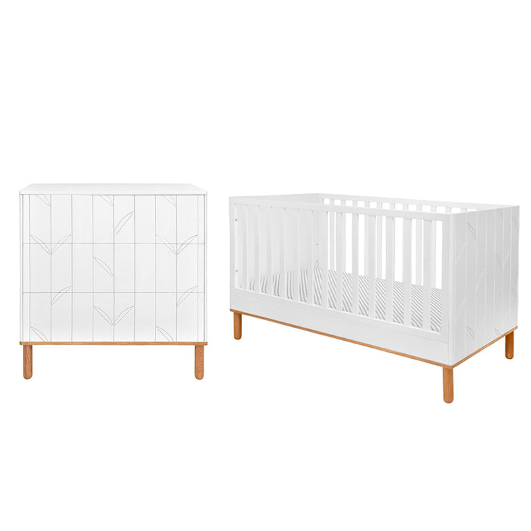 Lit évolutif 70x140 et commode 3 tiroirs Bellamy Toteme Botanic Blanc et bois
