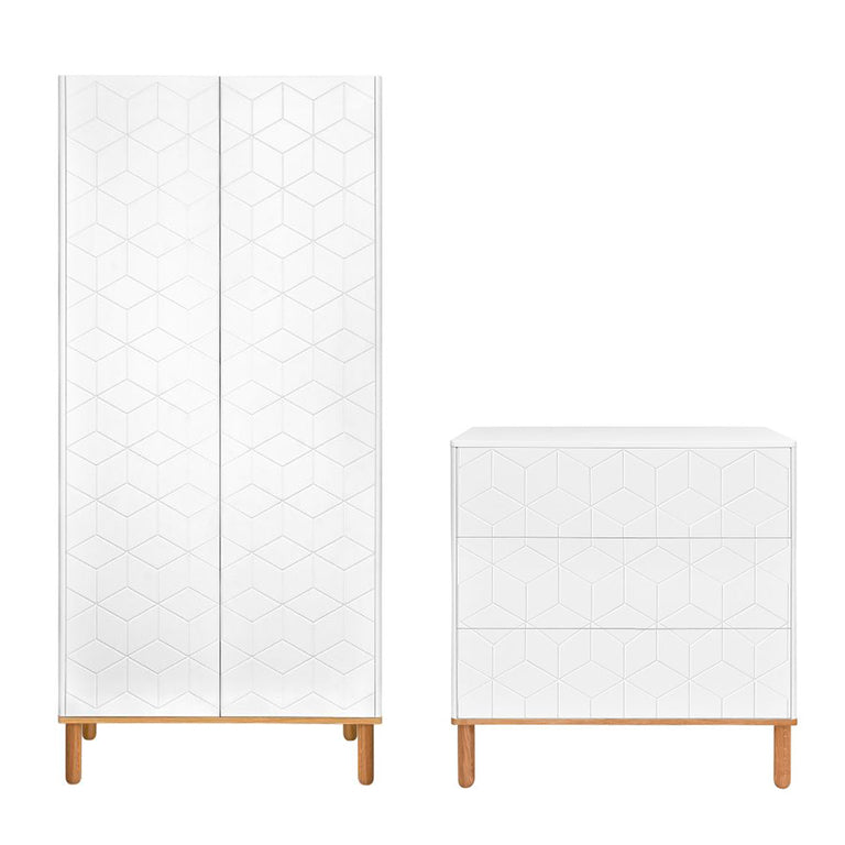 Commode 3 tiroirs et armoire 2 portes Bellamy Toteme Cube Blanc et bois