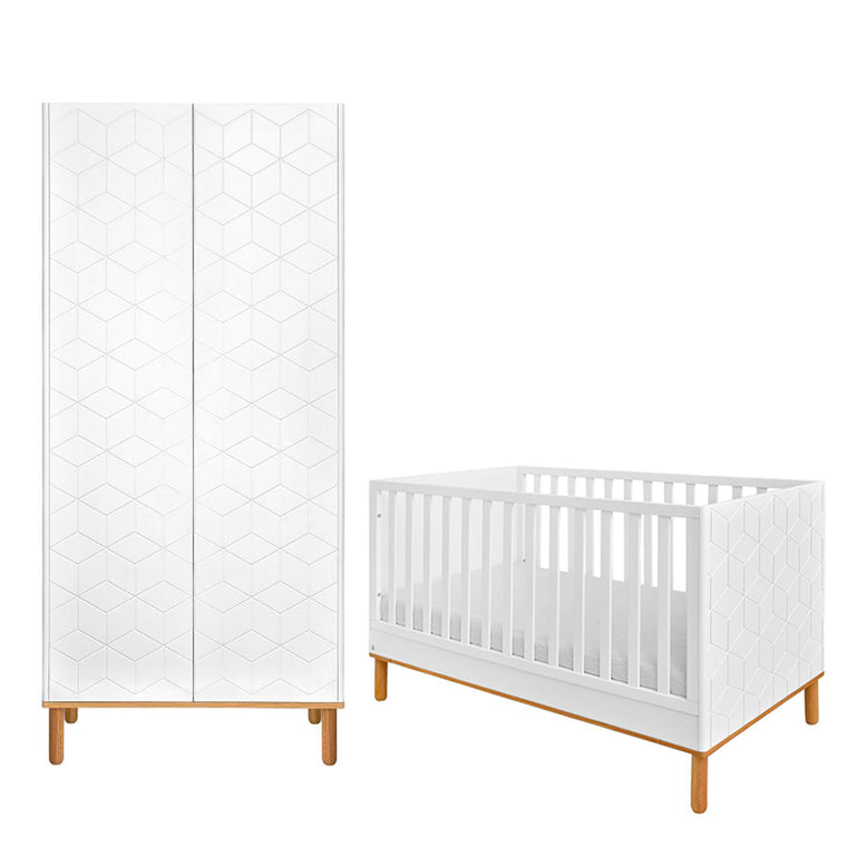 Lit évolutif 70x140 et armoire 2 portes Bellamy Toteme Cube Blanc et bois