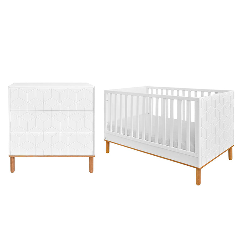 Lit évolutif 70x140 et commode 3 tiroirs Bellamy Toteme Cube Blanc et bois