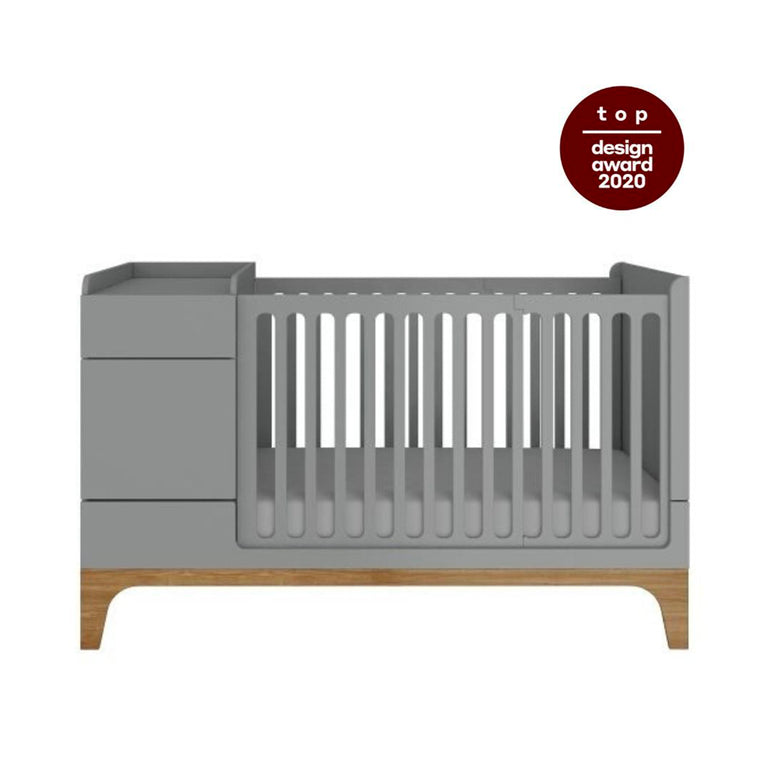Lit combiné évolutif 70x120 en 70x160 Bellamy UP Gris et bois - vue 2