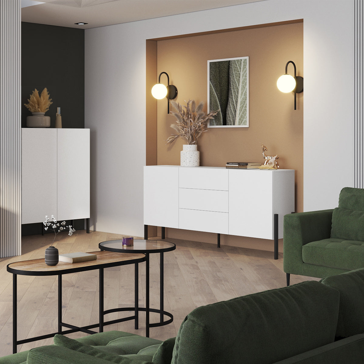 Buffet long 2 portes 3 tiroirs Bérénice Blanc - vue 4