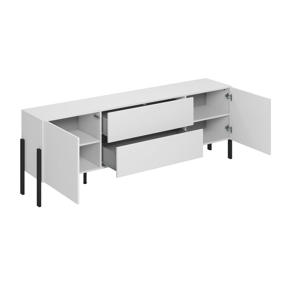 Meuble TV 2 portes 2 tiroirs 200 cm Bérénice Blanc - vue 2