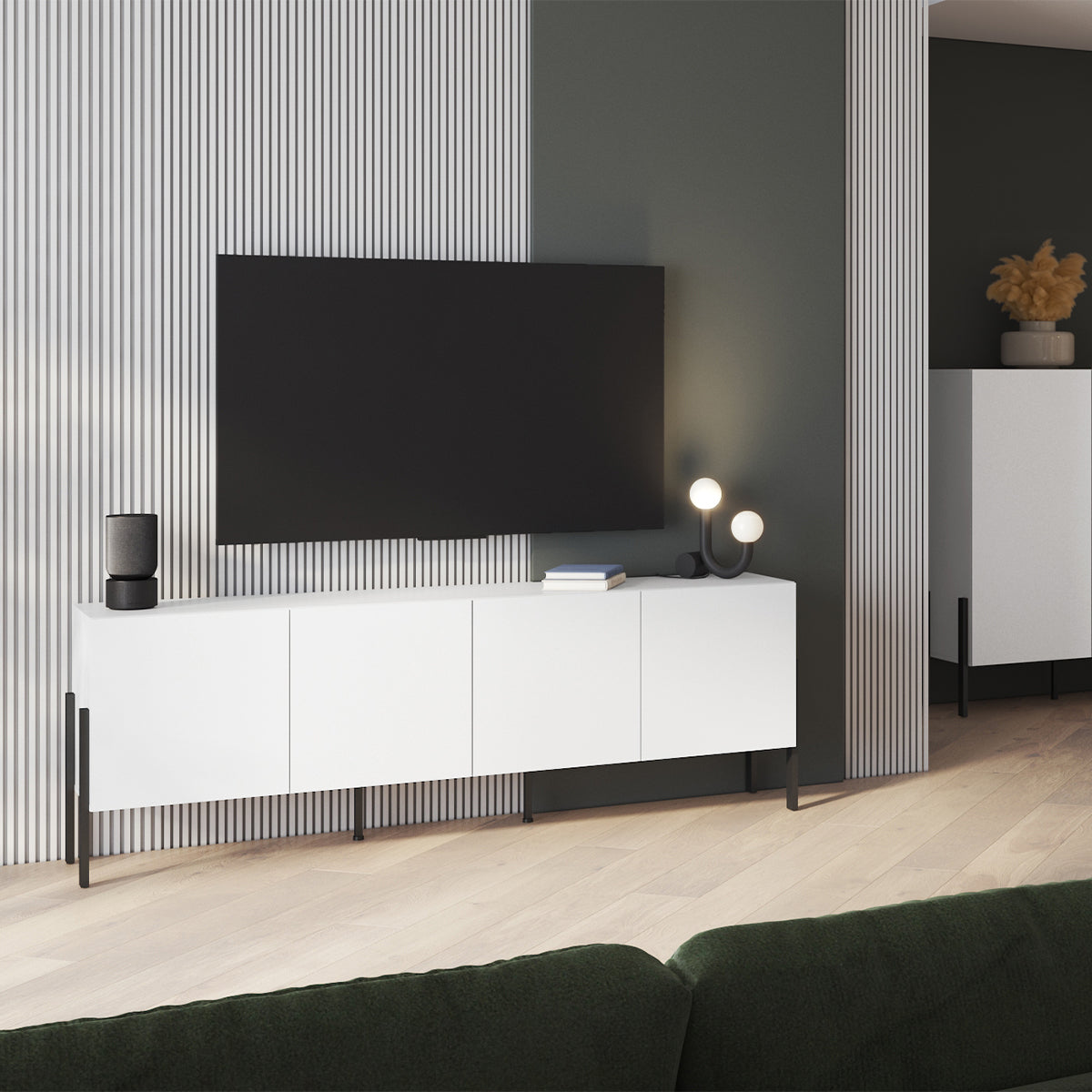 Meuble TV 4 portes 200 cm Bérénice Blanc - vue 4