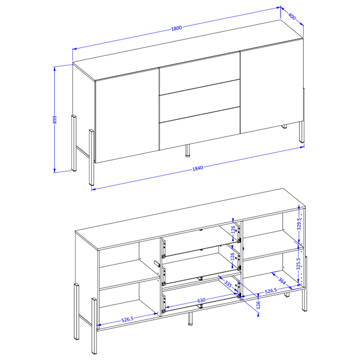 Buffet long 2 portes 3 tiroirs Bérénice Blanc - vue 5