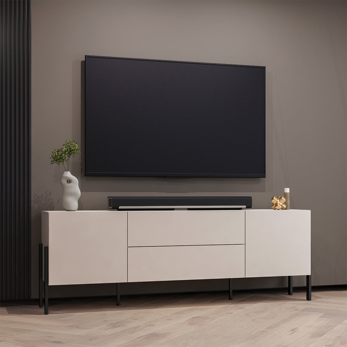 Meuble TV 2 portes 2 tiroirs 200 cm Bérénice Cachemire - vue 3