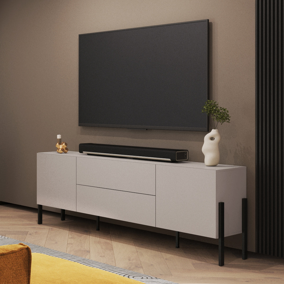 Meuble TV 2 portes 2 tiroirs 200 cm Bérénice Cachemire - vue 4