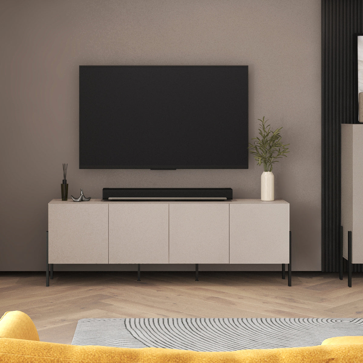 Meuble TV 4 portes 200 cm Bérénice Cachemire - vue 4