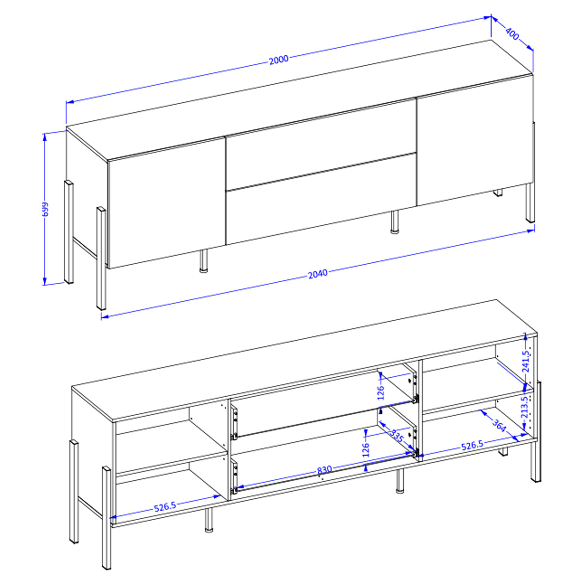 Meuble TV 2 portes 2 tiroirs 200 cm Bérénice Blanc - vue 5