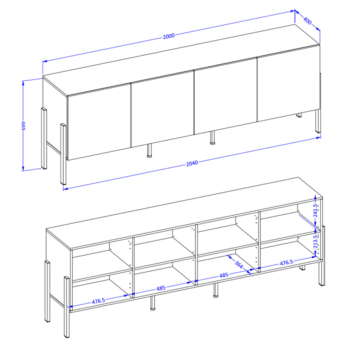 Meuble TV 4 portes 200 cm Bérénice Cachemire - vue 5