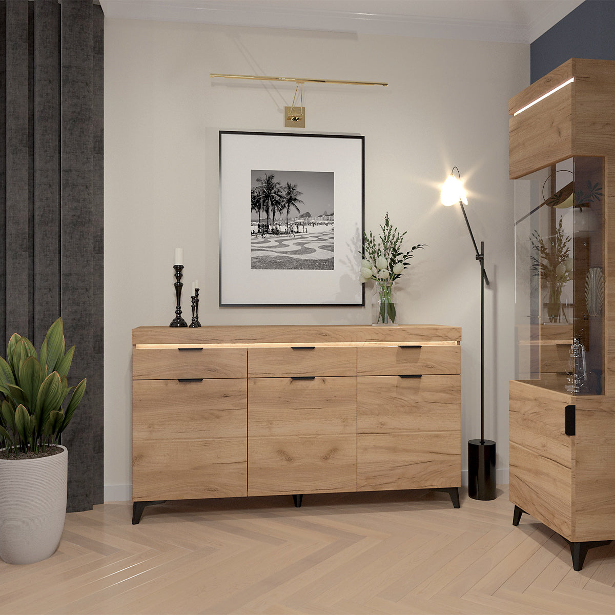 Buffet 3 portes 3 tiroirs LED inclus Ruben Bois - vue 4