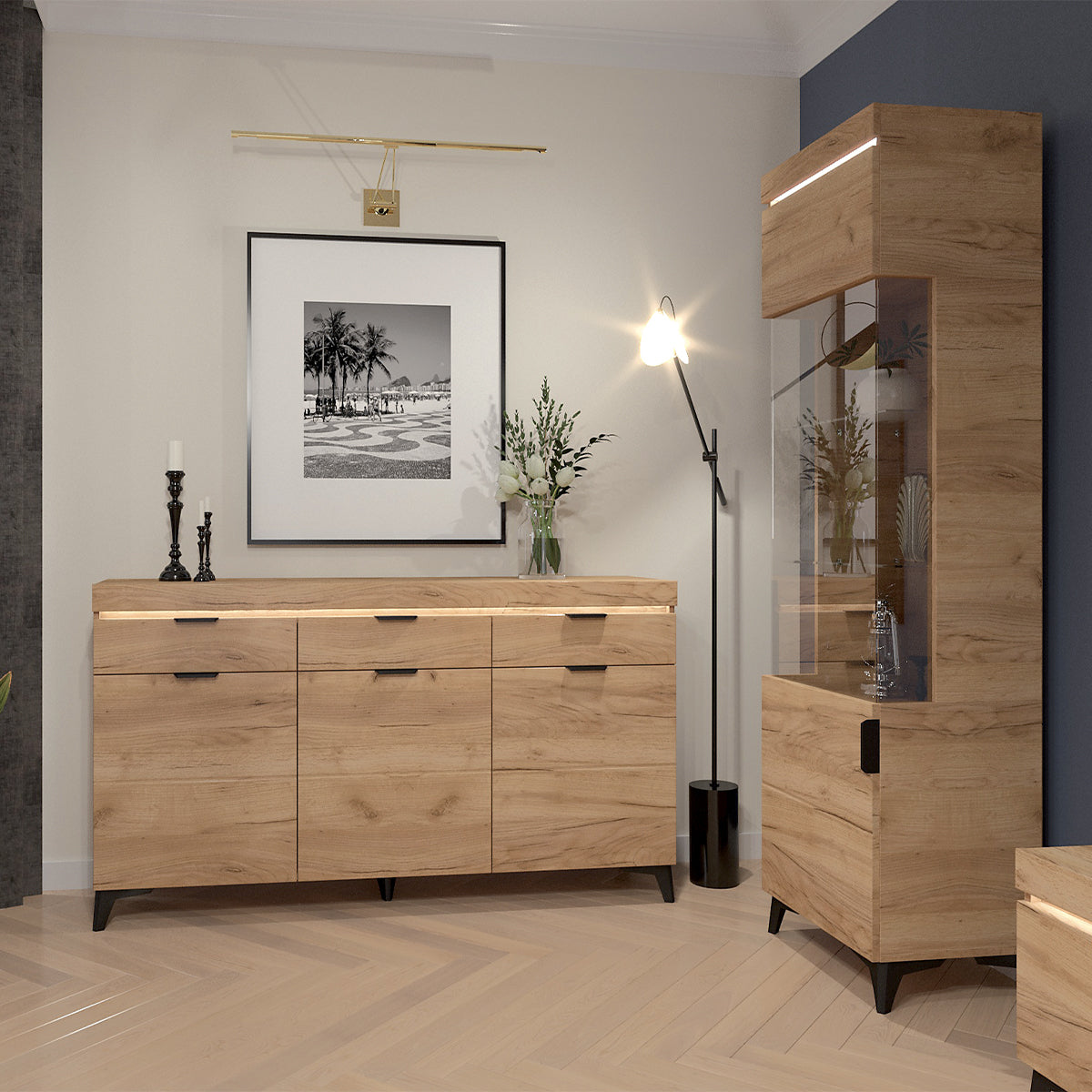 Vitrine 1 porte LED inclus Ruben Bois - vue 2