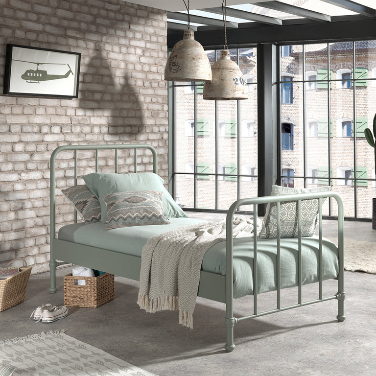 Lit 90x200 sommier inclus Vipack Bronxx Vert olive mat - vue 2