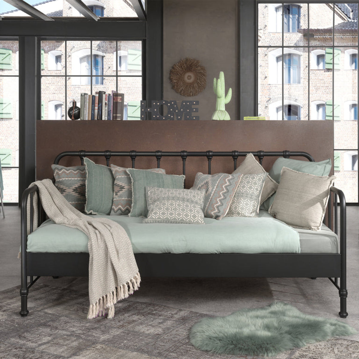 Lit banquette 90x200 sommier inclus Vipack Bronxx Noir mat - vue 3