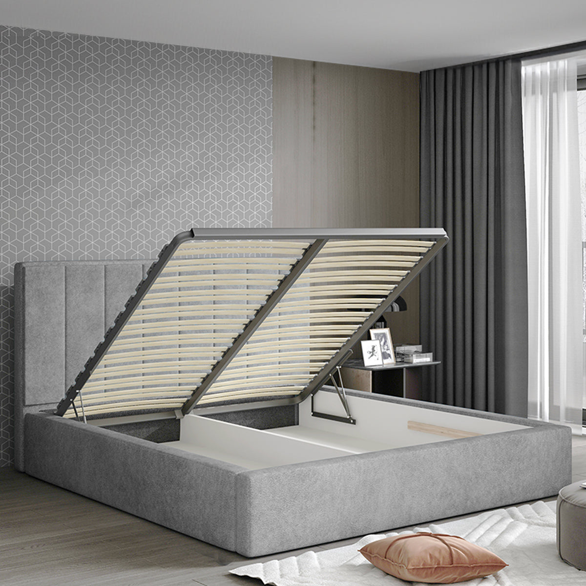 Lit coffre 200x200 sommier inclus Brook Gris - vue 4