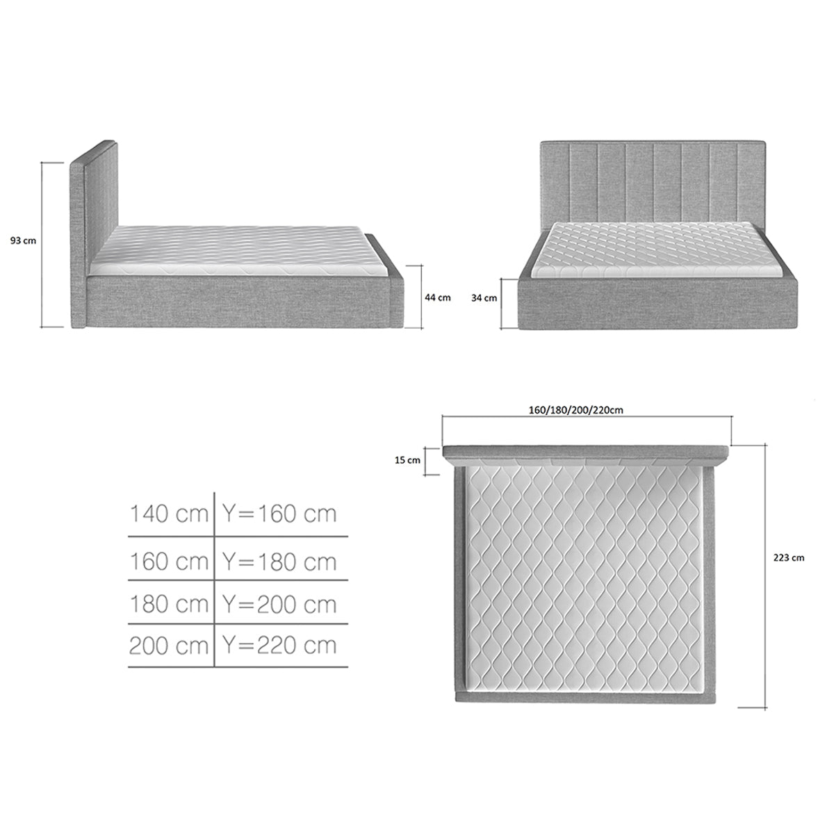 Lit coffre 160x200 sommier inclus Brook Gris - vue 6