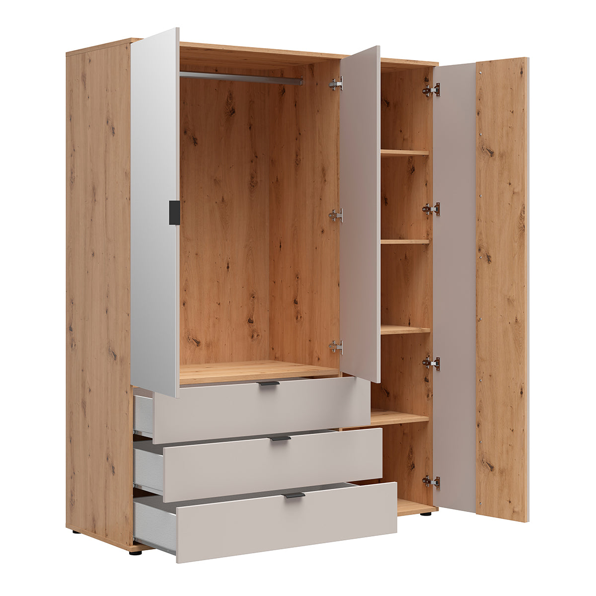 Armoire 3 portes 3 tiroirs Ezra Cachemire et Bois - vue 3