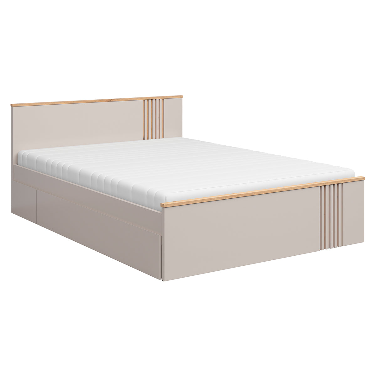 Lit 160x200 sommier et tiroirs inclus Ezra Cachemire et Bois