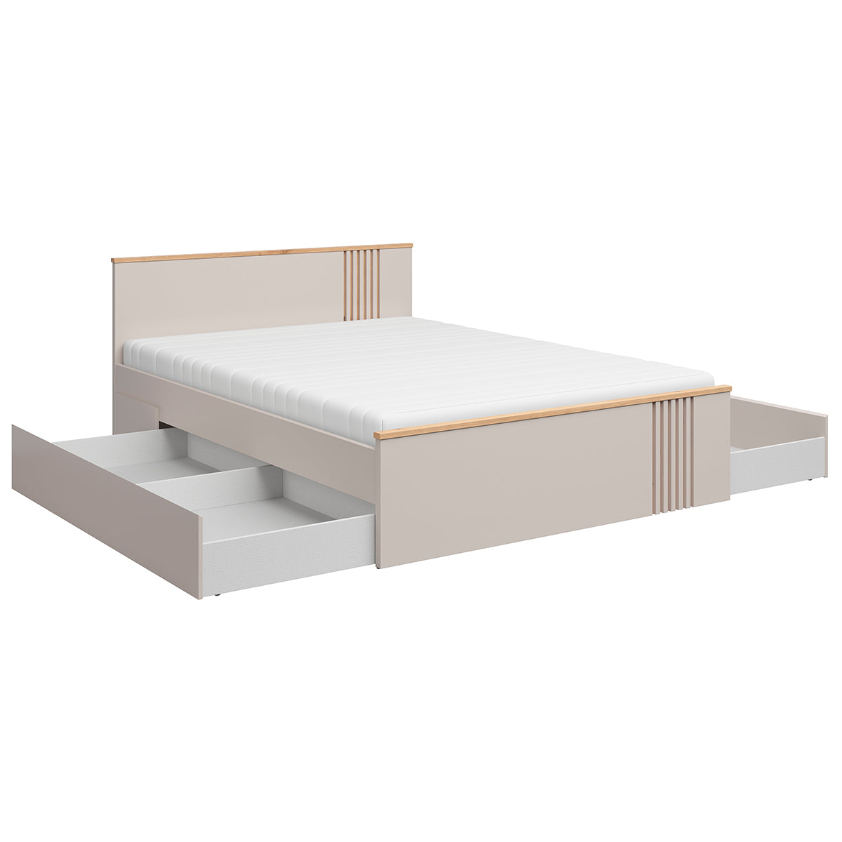 Lit 160x200 sommier et tiroirs inclus Ezra Cachemire et Bois - vue 2