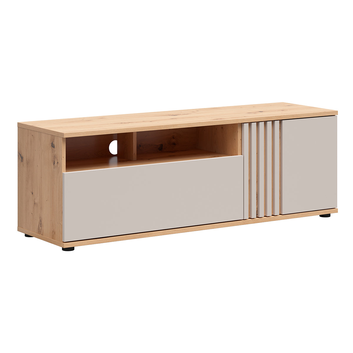 Meuble TV 1 porte 1 tiroir 135 cm Ezra Cachemire et Bois