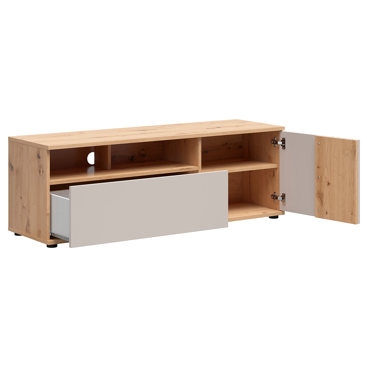 Meuble TV 1 porte 1 tiroir 135 cm Ezra Cachemire et Bois - vue 3