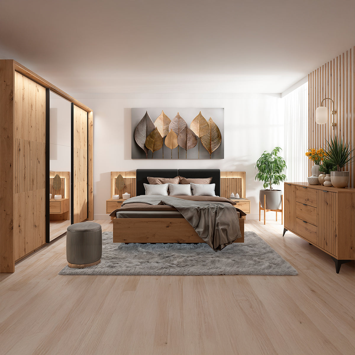 Lit coffre 160x200 ouverture latérale sommier inclus Mao Bois - vue 5