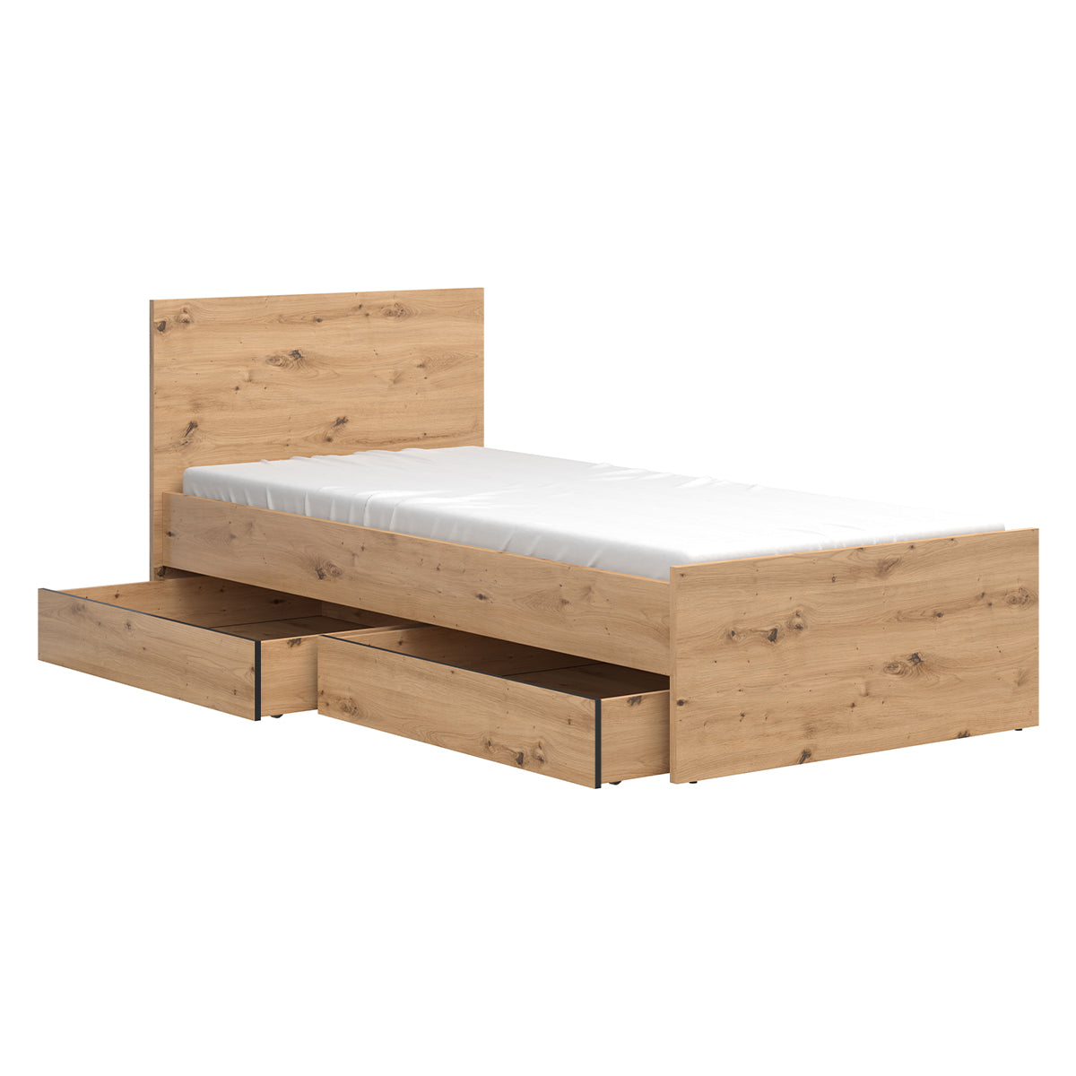 Lit 90x200 sommier et tiroirs inclus Mao Bois - vue 2