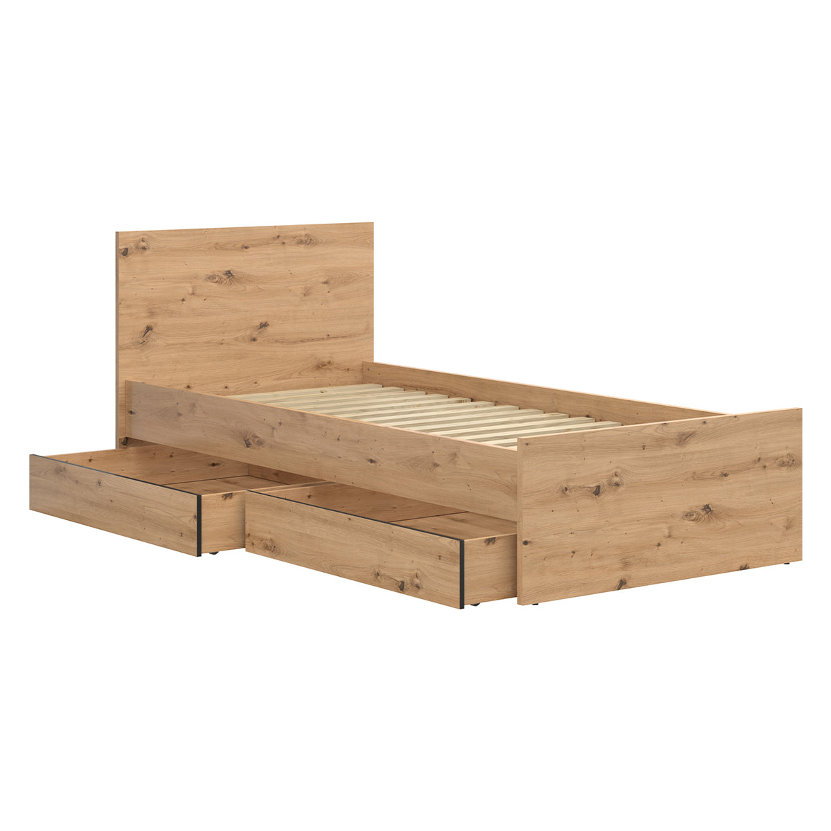 Lit 90x200 sommier et tiroirs inclus Mao Bois - vue 3