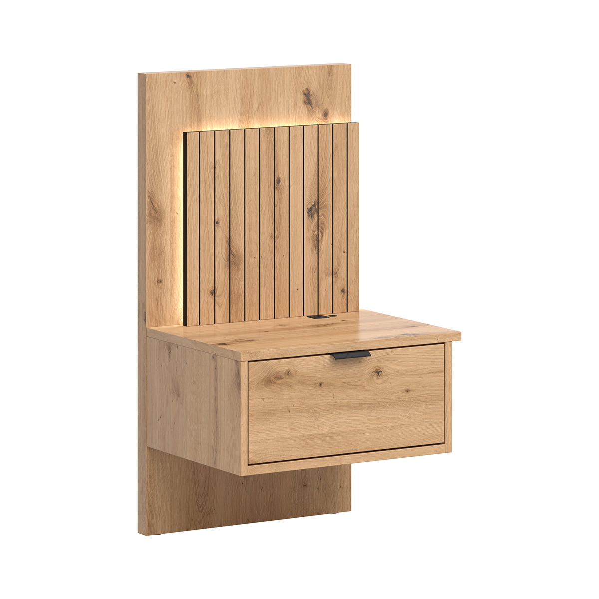 Lit coffre 160x200 sommier chevets LED et prises USB inclus Mao Bois - vue 5