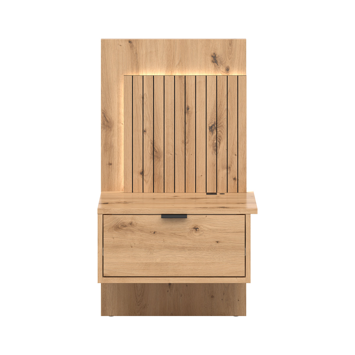 Lit coffre 160x200 sommier chevets LED et prises USB inclus Mao Bois - vue 6