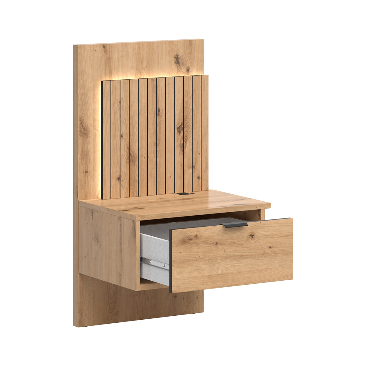 Lit coffre 160x200 sommier chevets LED et prises USB inclus Mao Bois - vue 7