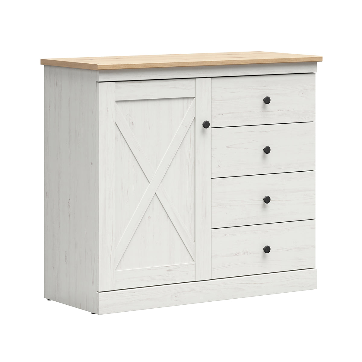 Commode 1 porte 4 tiroirs Victoria Blanc et Bois