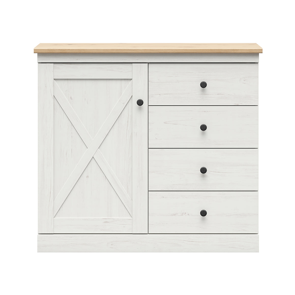 Commode 1 porte 4 tiroirs Victoria Blanc et Bois - vue 2