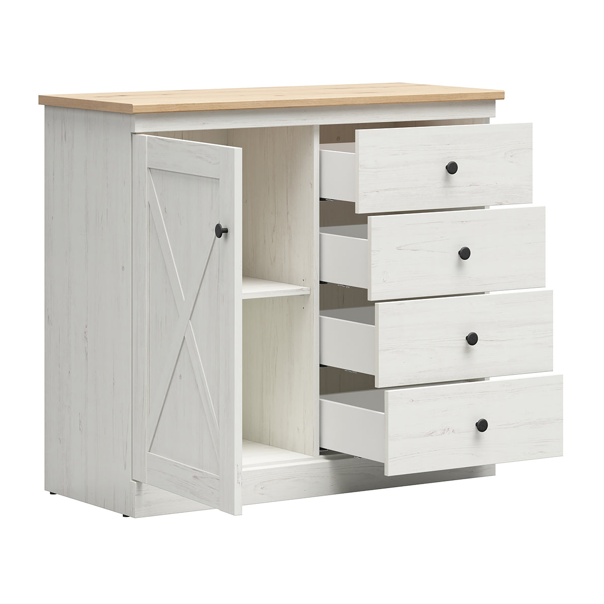 Commode 1 porte 4 tiroirs Victoria Blanc et Bois - vue 3