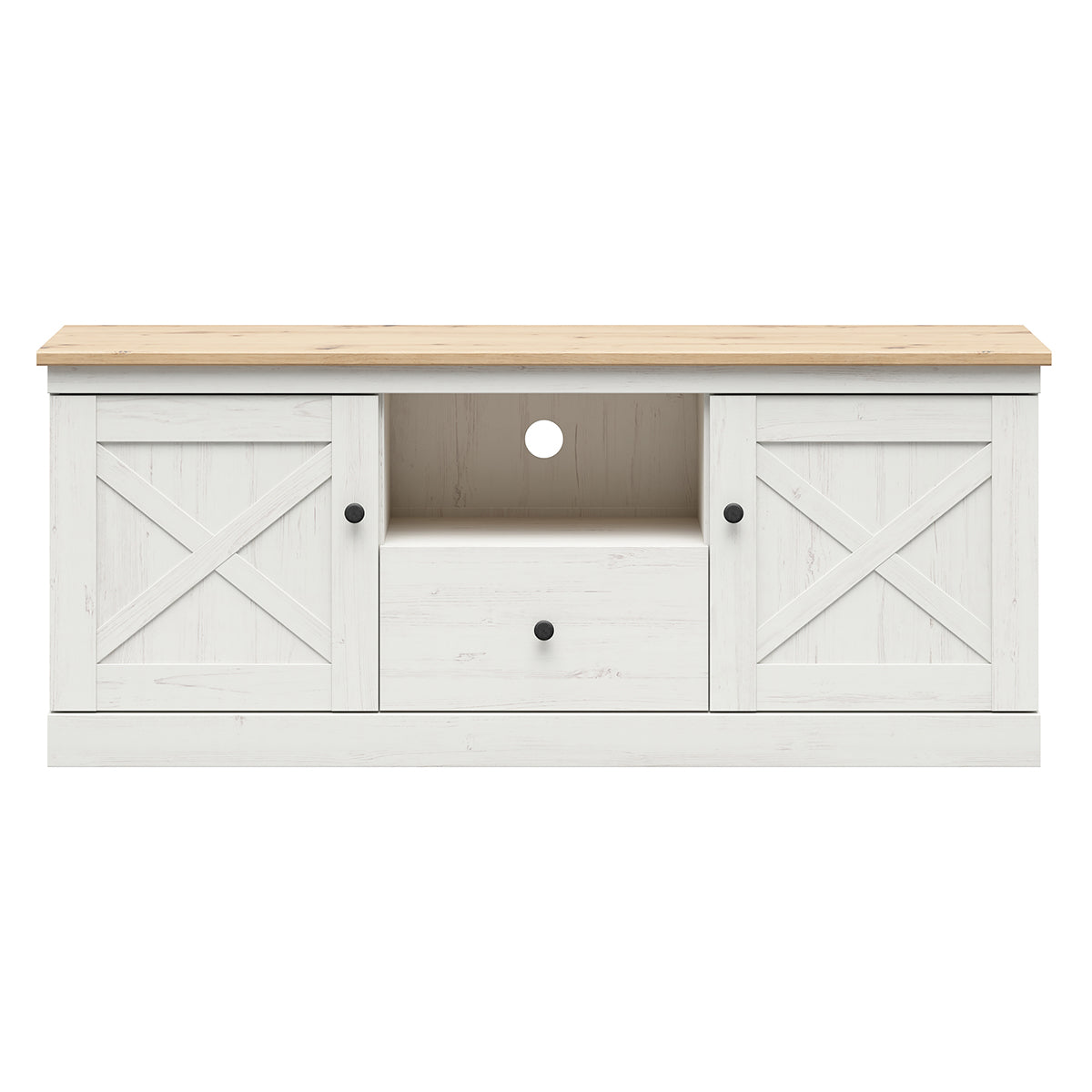 Meuble TV 2 portes 1 tiroir 153 cm Victoria Blanc et Bois - vue 2