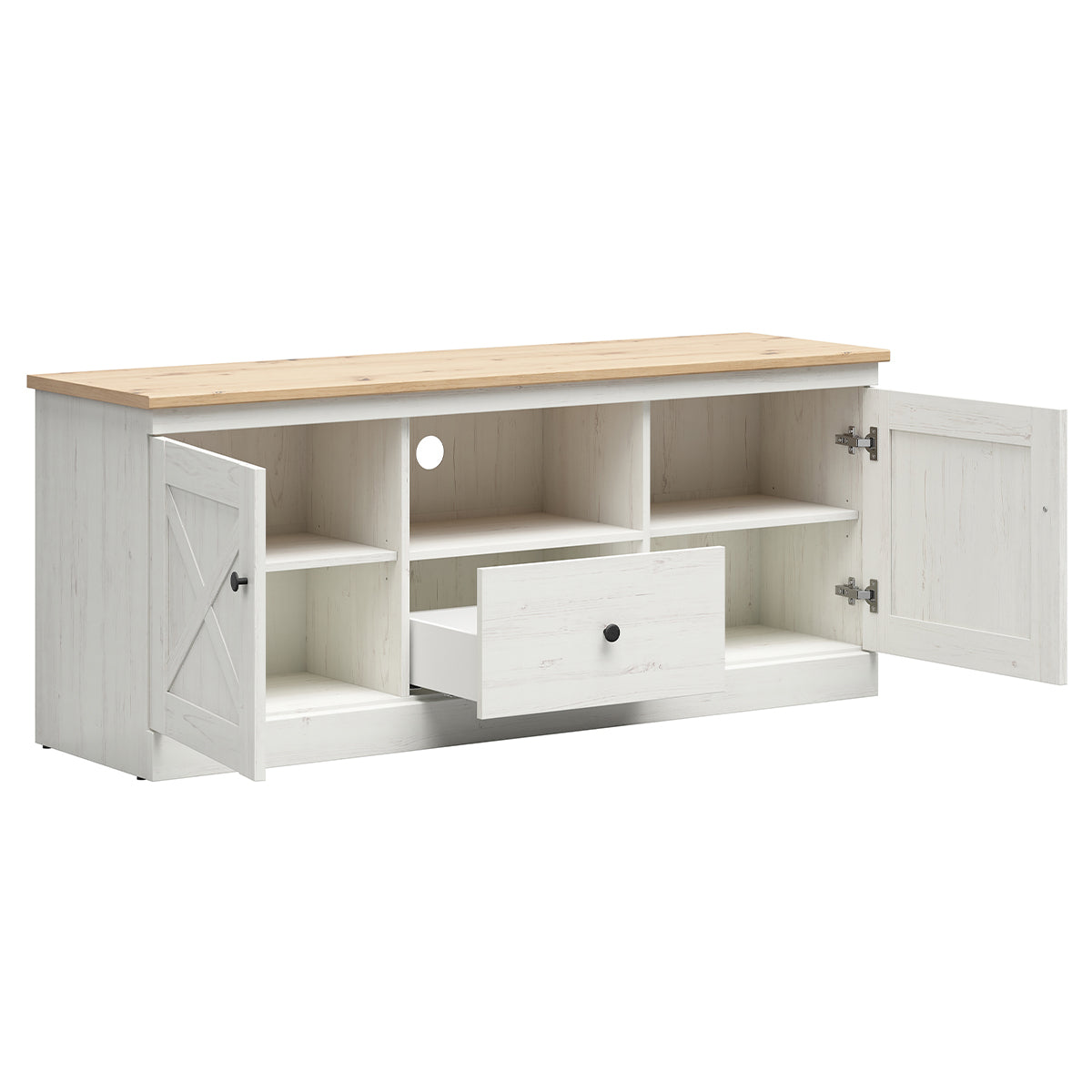 Meuble TV 2 portes 1 tiroir 153 cm Victoria Blanc et Bois - vue 3