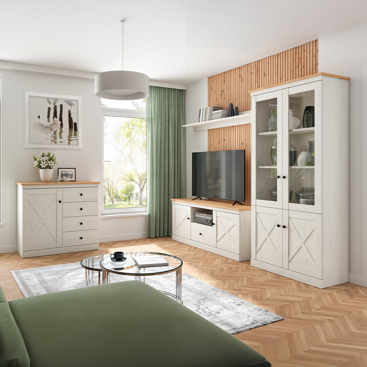 Meuble TV 2 portes 1 tiroir 153 cm Victoria Blanc et Bois - vue 4