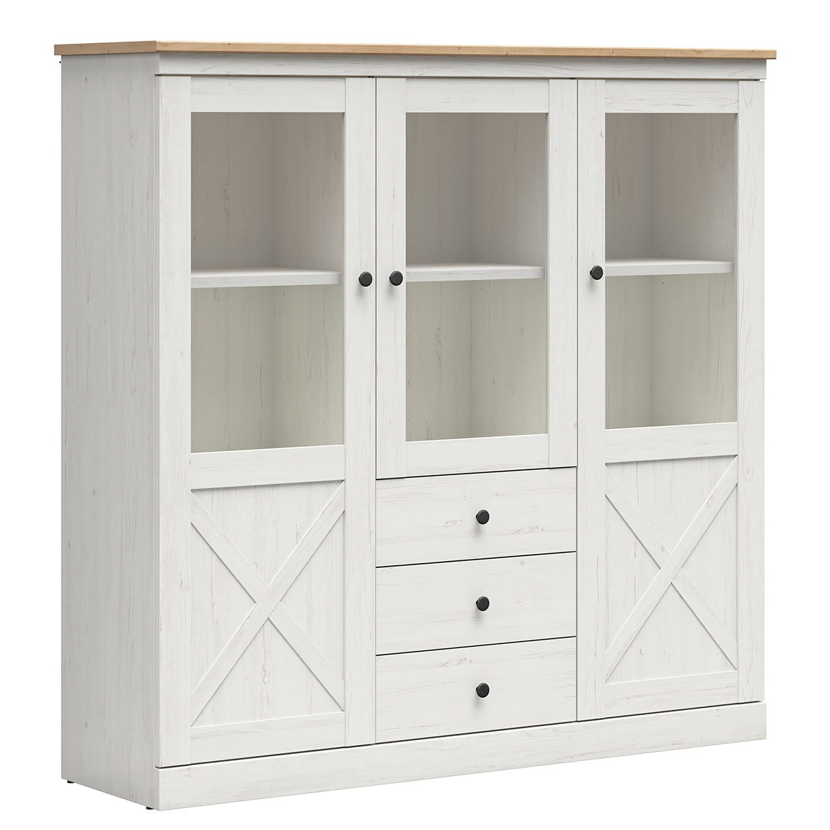 Vaisselier 3 portes 3 tiroirs Victoria Blanc et Bois