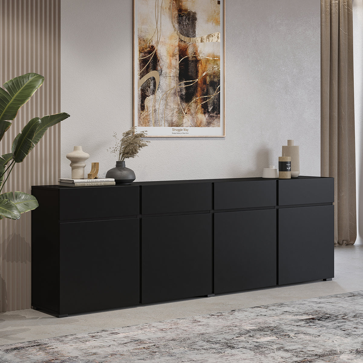 Buffet 4 portes 4 tiroirs Lilia Noir - vue 2