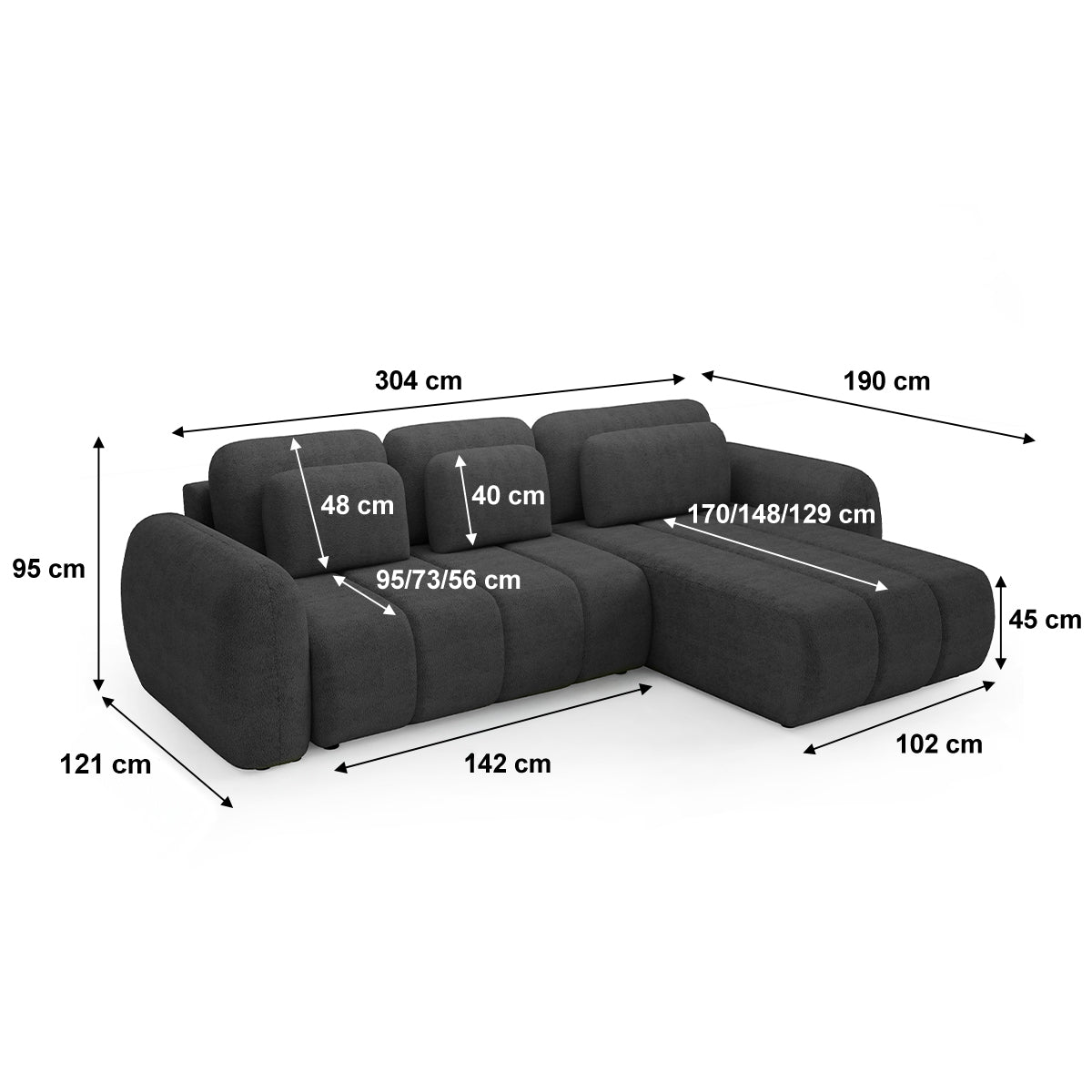 Canapé d'angle réversible et convertible 3 places avec coffre Cesar Gris foncé - vue 8